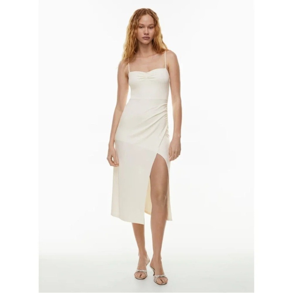 Wilfred Aritzia Flight Dress Sweetheart Midi Slit Jersey Knit Light Birch 2XS